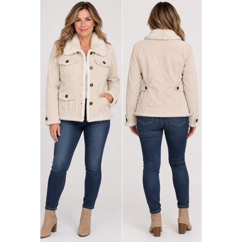 Dollhouse Corduroy Jacket Women Sz S Faux-Fur Trim Corpore Grunge Y2k Removable